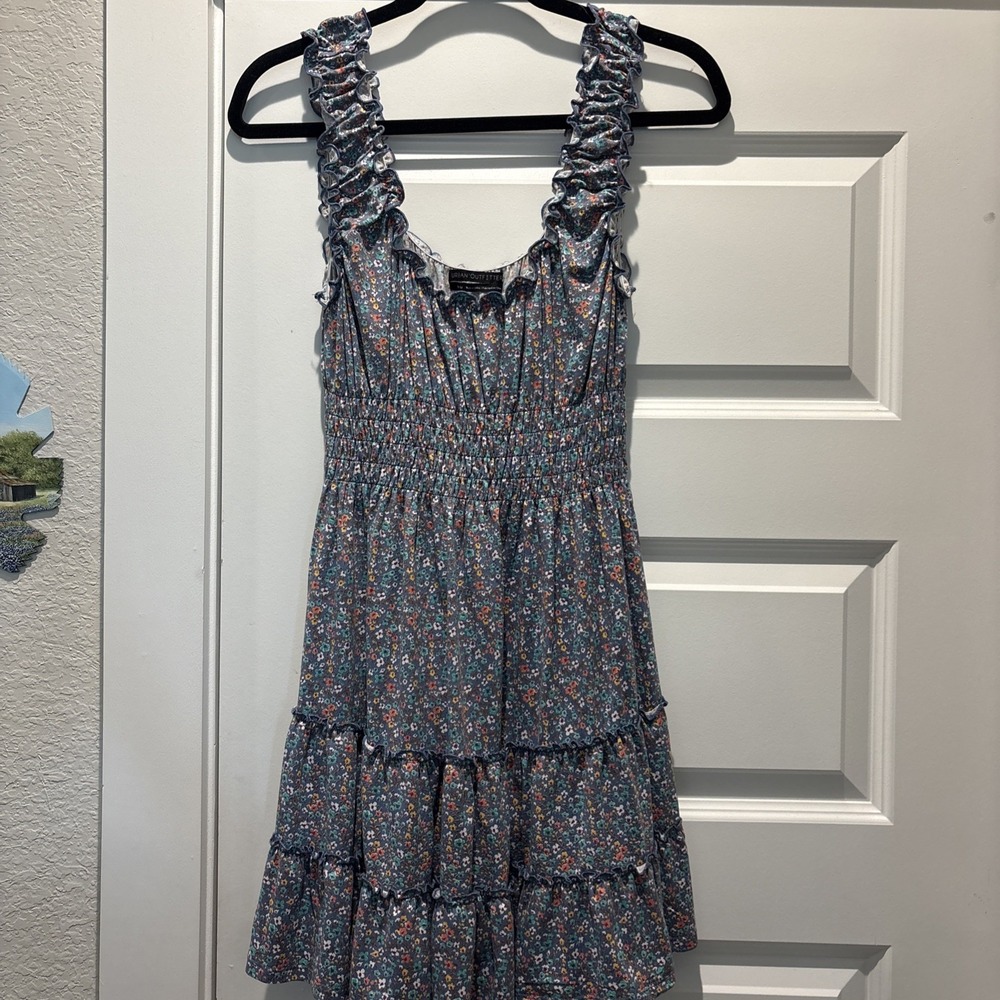 Urban Outfitters Floral Mini Dress Ruffle Sleeves Smocked Blue Medium